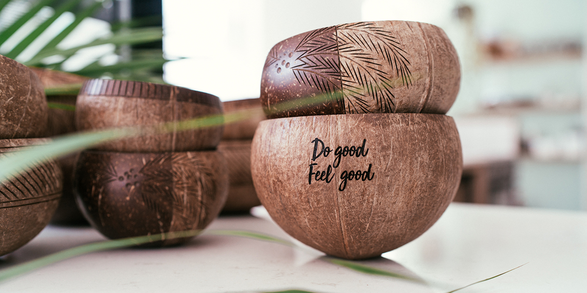 Plant Ahead coconut bowls are handmade and sustainable. Unique designs an custom designs